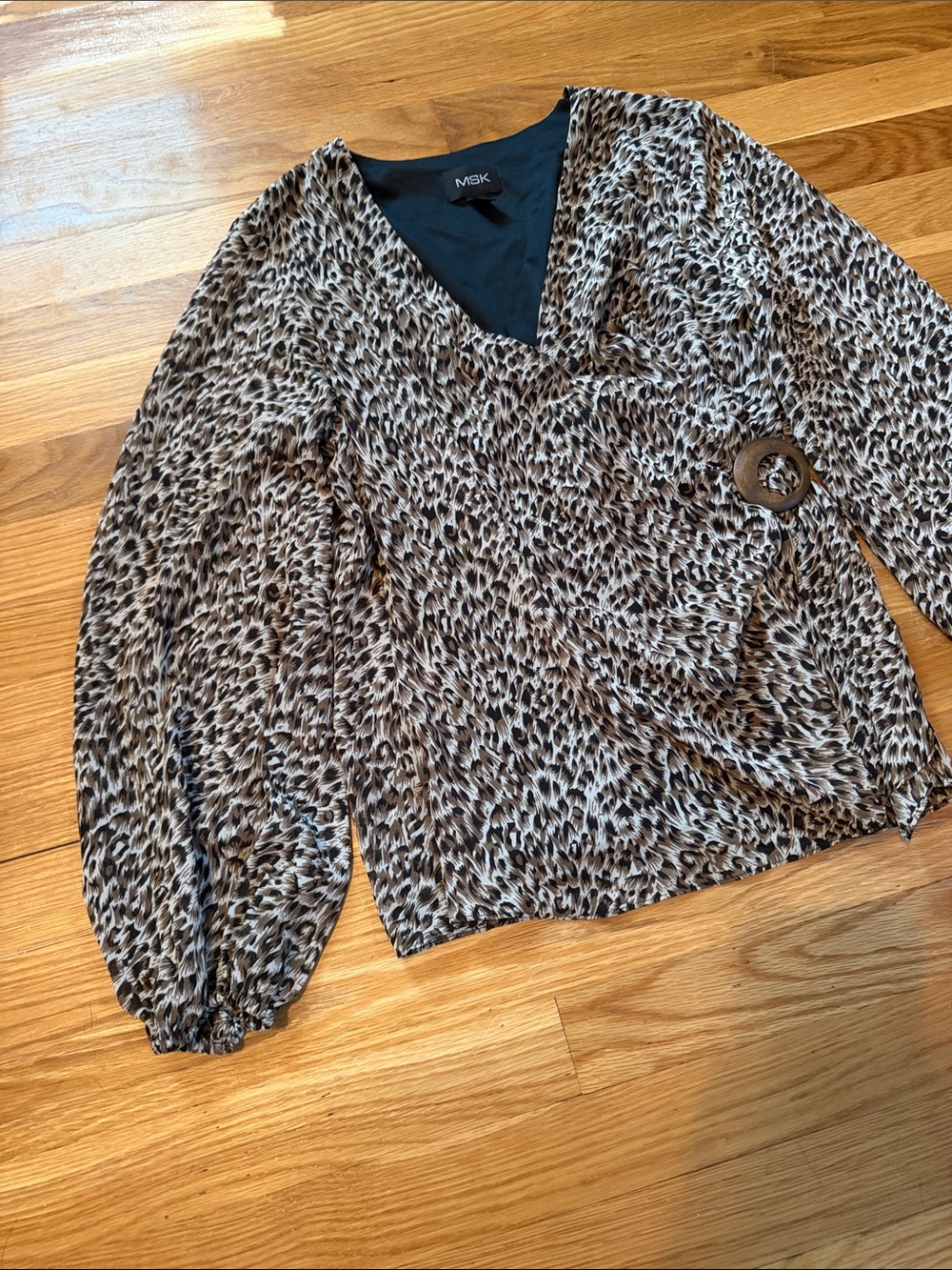 MSK Leopard Print Wrap Top - Taupe and Black - Picture 2 of 12